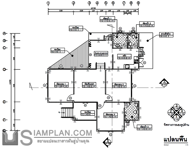 แบบบ้านชั้นเดียว 3 ห้องนอน 3 ห้องน้ำ