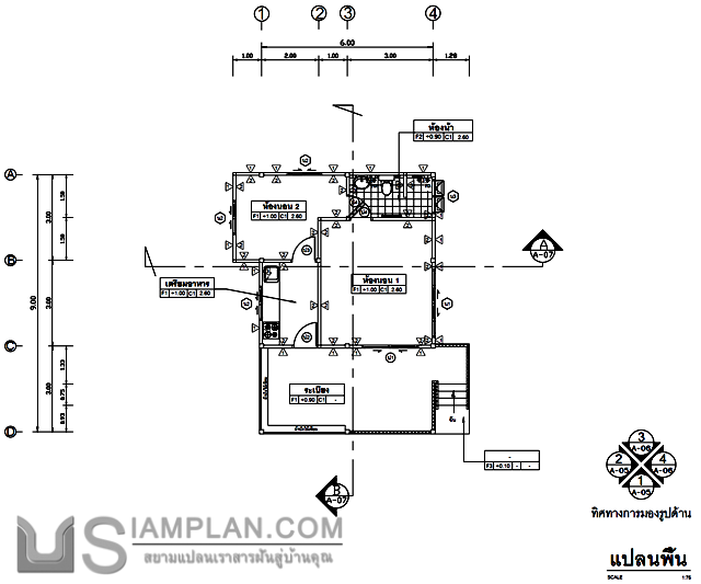 แบบบ้านชั้นเดียว 2 ห้องนอน 1 ห้องน้ำ
