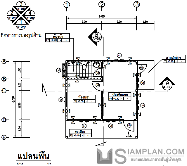 แบบบ้านชั้นเดียว 1 ห้องนอน 1 ห้องน้ำ
