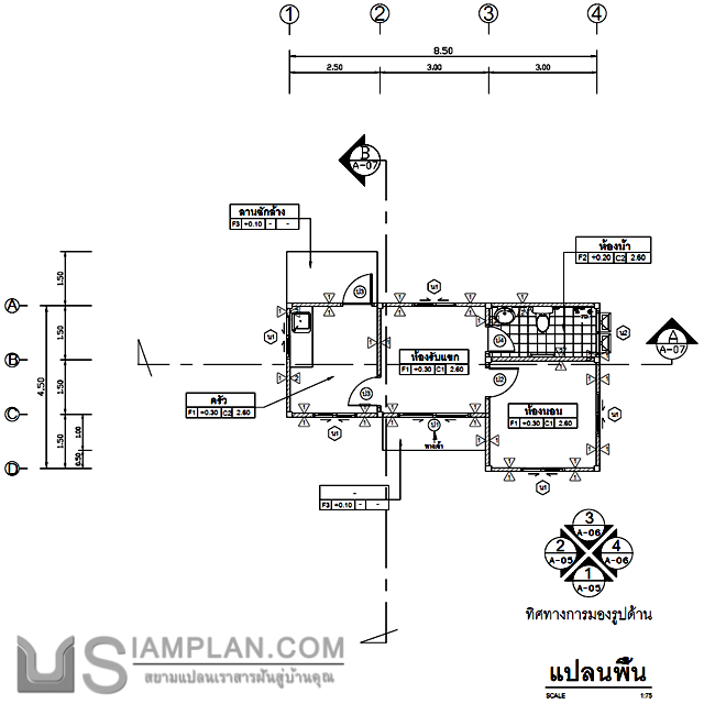 แบบบ้านชั้นเดียว 1 ห้องนอน 1 ห้องน้ำ