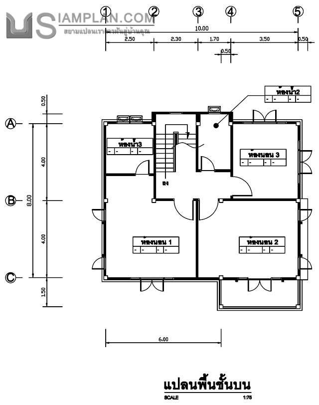 แปลนพื้น บ้านสองชั้น 3
 ห้องนอน 3 ห้องน้ำ