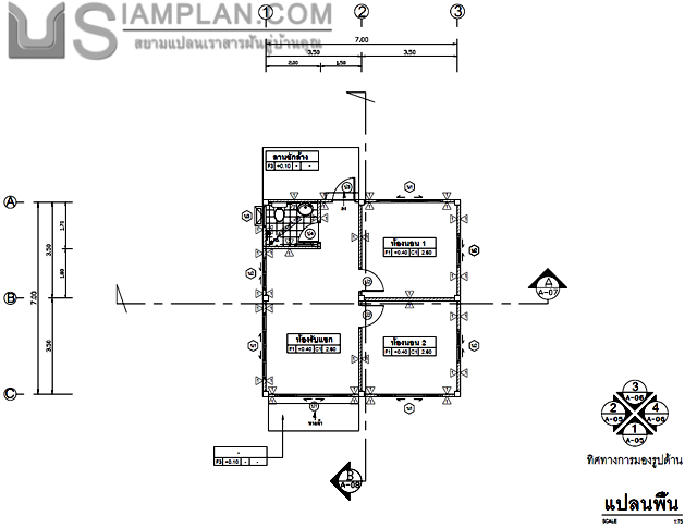 แปลนพื้น บ้านไม้ชั้นเดียว 2
 ห้องนอน 1 ห้องน้ำ