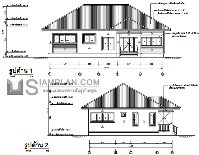 แปลนพื้น บ้านชั้นเดียว 2
 ห้องนอน 2 ห้องน้ำ