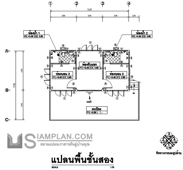 แปลนพื้น บ้านสองชั้น 2
 ห้องนอน 2 ห้องน้ำ