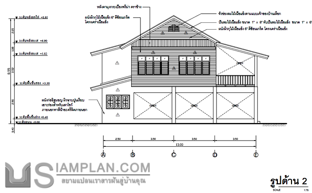 แปลนพื้น บ้านสองชั้น 2
 ห้องนอน 2 ห้องน้ำ