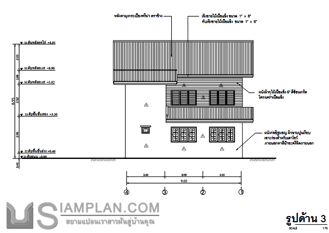 แปลนพื้น บ้านสองชั้น 2
 ห้องนอน 2 ห้องน้ำ