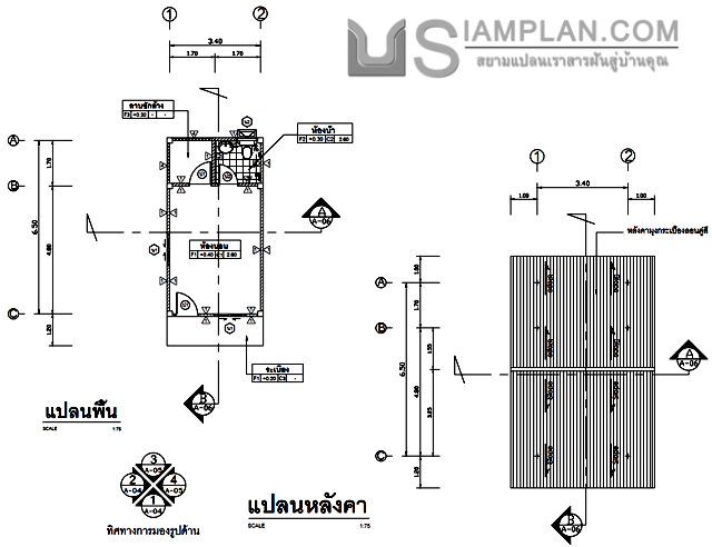แปลนพื้น บ้านชั้นเดียว 1
 ห้องนอน 1 ห้องน้ำ