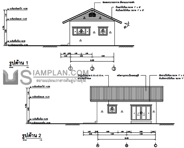แปลนพื้น บ้านชั้นเดียว 2
ห้องนอน 1 ห้องน้ำ