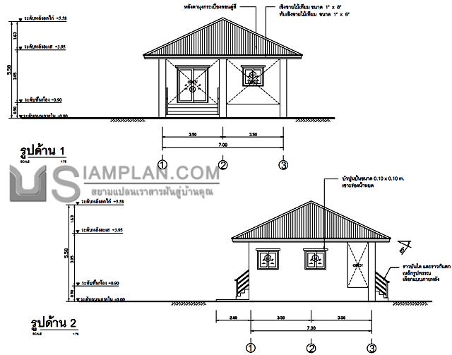 แปลนพื้น บ้านชั้นเดียว 1
ห้องนอน 1 ห้องน้ำ