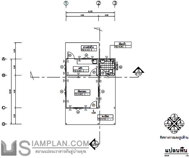 แปลนพื้น บ้านชั้นเดียว 1
 ห้องนอน 1 ห้องน้ำ