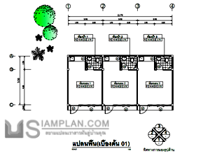 แปลนพื้น บ้านแถว 3 ห้องนอน 3 ห้องน้ำ